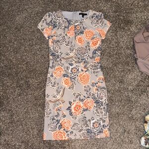 Floral Print Dress in Orange and Gray